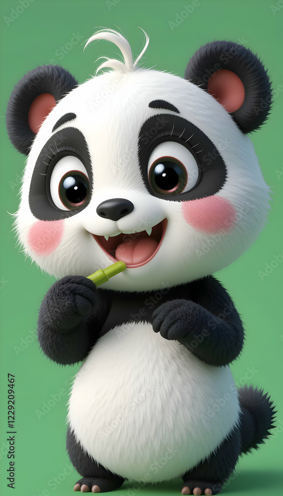Obraz premium Adorable Baby Panda Eating Bamboo 3d Render