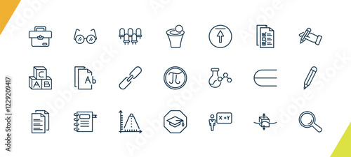 outline education icons set. editable linear studying glasses, grandstand, spacetime curvature, and other 18 icons in this category isolated on transparent background.