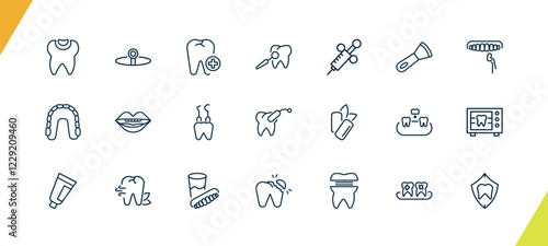 outline dental health icons set. editable linear headlamp, aid, dental care, and other 18 icons in this category isolated on transparent background.