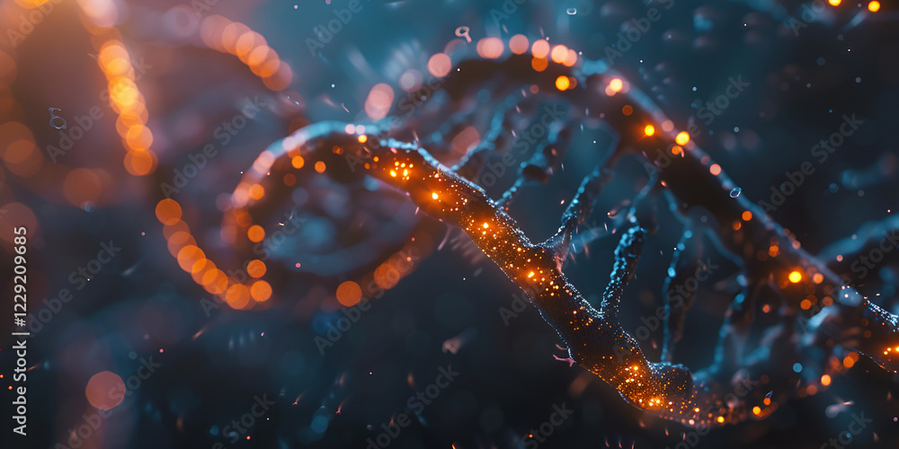 DNA structure with glowing particles, Molecular DNA model with glowing lights
DNA structure with glowing particles, Molecular DNA model with glowing lights