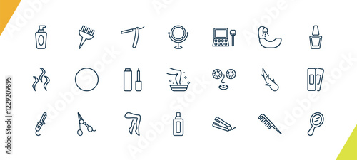 outline beauty and elegance icons set. editable linear tint brush, straight razor, makeup mirror, and other 18 icons in this category isolated on transparent background.