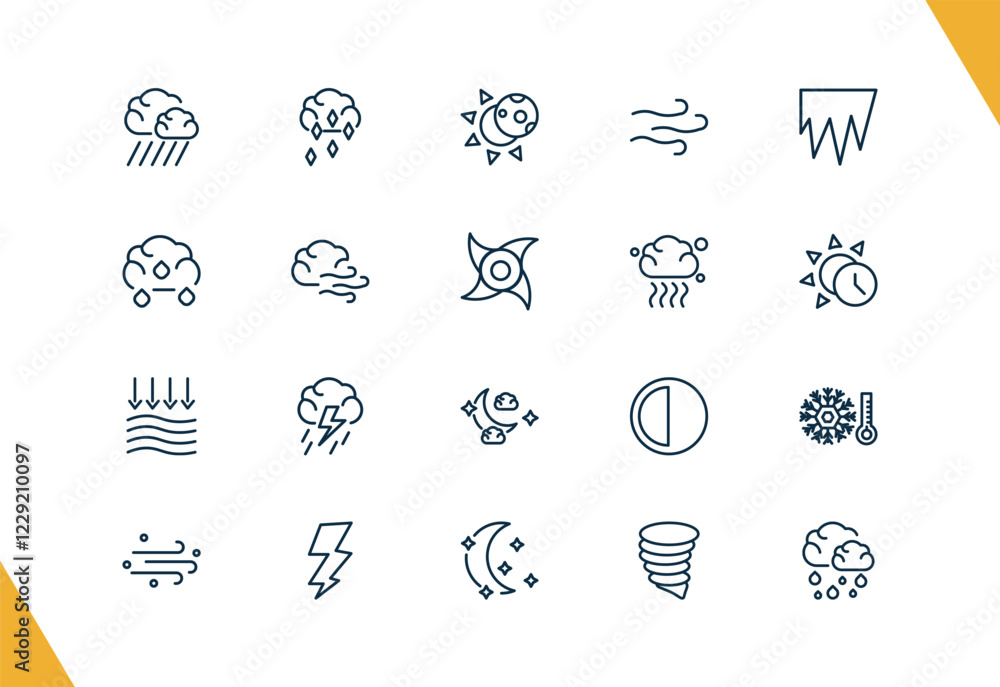 outline weather icons set. editable linear ice pellets, eclipse, breeze, and other 17 icons in this category isolated on transparent background.