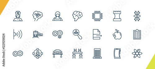 outline ai and future technology icons set. editable linear ai brain, shop assistant, brain, and other 18 icons in this category isolated on transparent background.