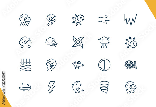 outline weather icons set. editable linear ice pellets, eclipse, breeze, and other 17 icons in this category isolated on transparent background.