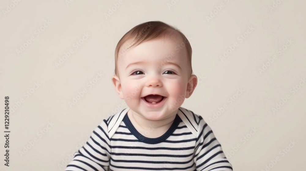 Happy Baby Boy in Striped Shirt Studio Portrait Happy Baby Boy in Striped Shirt Studio Portrait