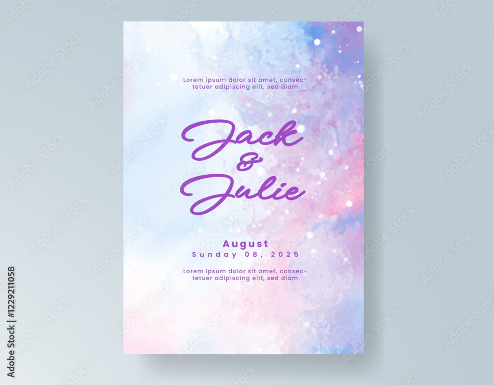 Wedding card invitation template with hand painted watercolor splash Wedding card invitation template with hand painted watercolor splash