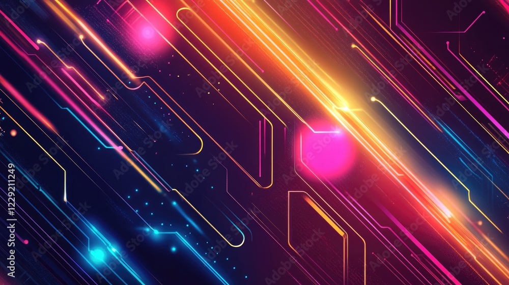 Vibrant glowing neon geometric lines and shapes, forming a futuristic digital pattern with a sci-fi feel Vibrant glowing neon geometric lines and shapes, forming a futuristic digital pattern with a sci-fi feel