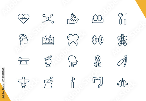 outline medical and healthcare icons set. editable linear molecular structure, acid falling on hand, canine, and other 17 icons in this category isolated on transparent background.