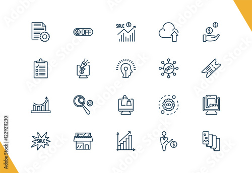 outline marketing icons set. editable linear off, sales, upload to cloud, and other 17 icons in this category isolated on transparent background.