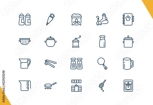 outline kitchen icons set. editable linear pastry bag, flour, olive oil, and other 17 icons in this category isolated on transparent background.