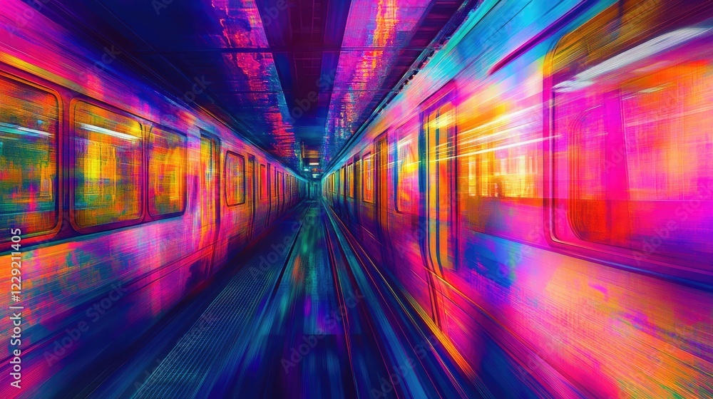 Fototapeta premium Neon-colored geometric patterns glowing in a digital rendering, exuding a bold and modern sci-fi aesthetic