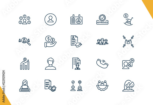 outline human resources icons set. editable linear profiles, personal profile, approved, and other 17 icons in this category isolated on transparent background.