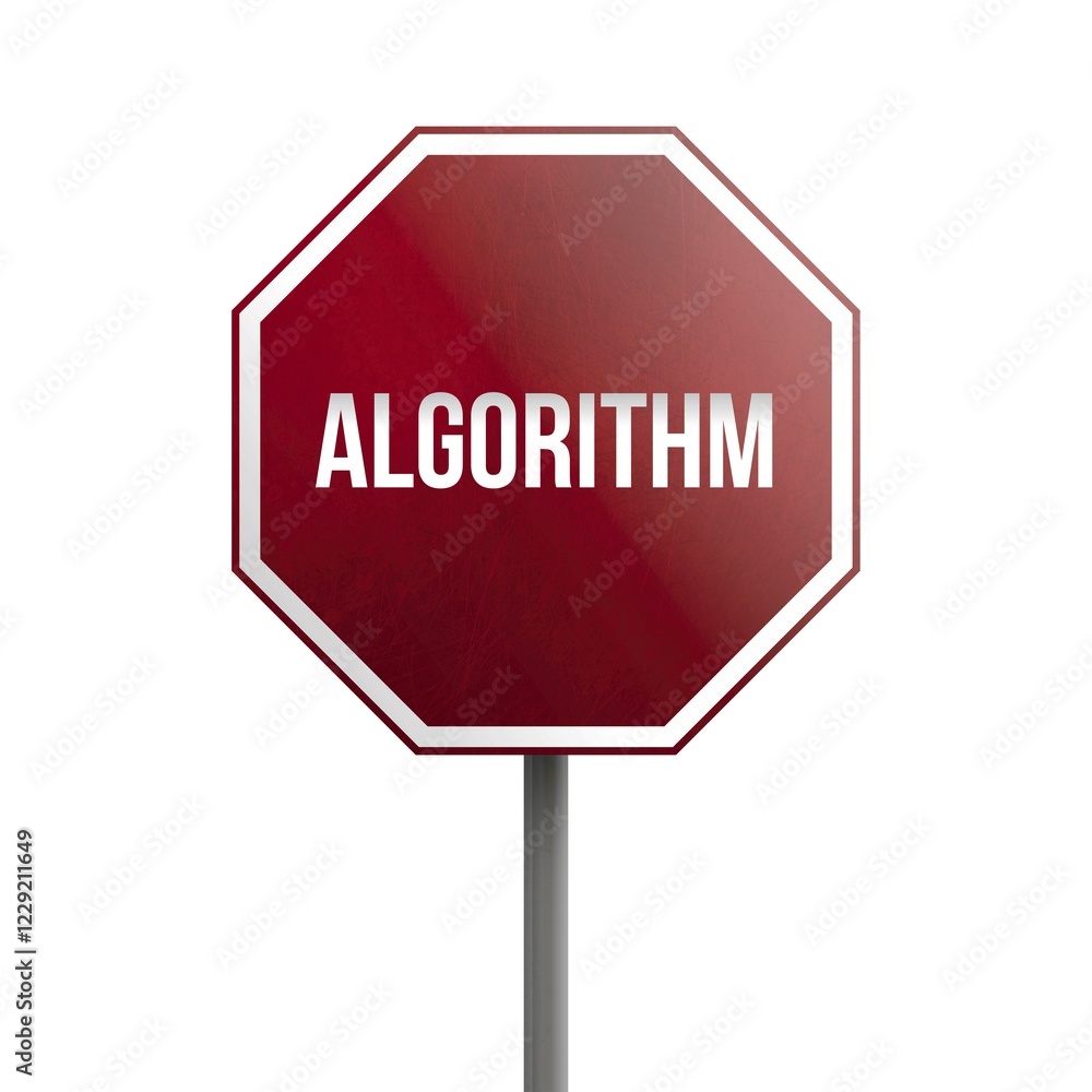 Algorithm, red sign isolated on white background Algorithm, red sign isolated on white background
