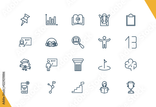 outline education and science icons set. editable linear bars, audiobook, school bag, and other 17 icons in this category isolated on transparent background.