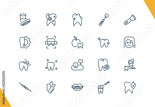 outline dental health icons set. editable linear bicuspid, cavities, mouth mirror, and other 17 icons in this category isolated on transparent background.