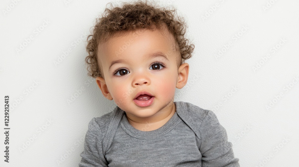 Portrait of a Cute Toddler Boy with Curly Brown Hair Portrait of a Cute Toddler Boy with Curly Brown Hair