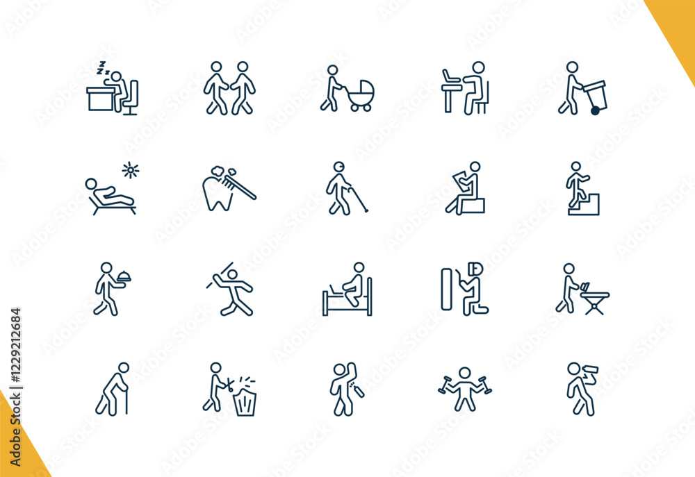 outline behavior and action icons set. editable linear two men meeting, man with baby stroller, man typing, and other 17 icons in this category isolated on transparent background. outline behavior and action icons set. editable linear two men meeting, man with baby stroller, man typing, and other 17 icons in this category isolated on transparent background.