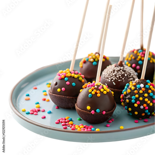 Assorted chocolate cake pops on plate stand