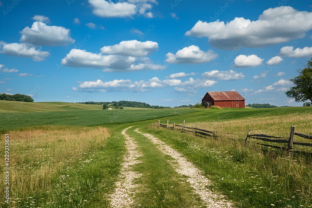 Biogas facility on a farm surrounded by green fields and blue skies Biogas facility on a farm surrounded by green fields and blue skies