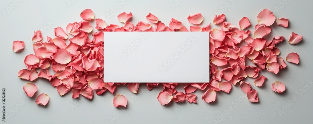Flat lay mockup with pink rose and blank paper template for banner Flat lay mockup with pink rose and blank paper template for banner