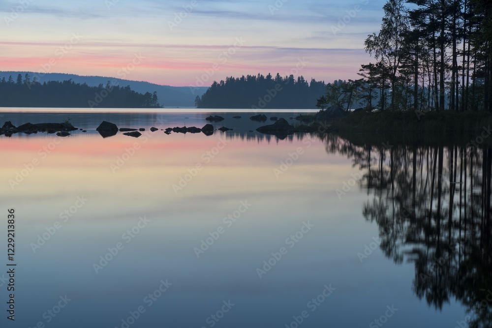 Evening mood in the Glaskogen nature reserve, Buvattnet, Lenungshammar, Värmland, Sweden, Europe