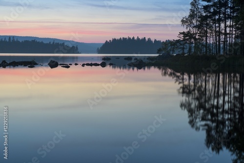 Obraz na płótnie Evening mood in the Glaskogen nature reserve, Buvattnet, Lenungshammar, Värmland, Sweden, Europe w salonie