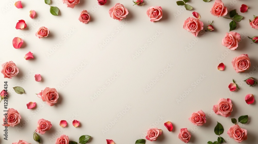 Modern mockup template layout with pink roses and blank paper Modern mockup template layout with pink roses and blank paper