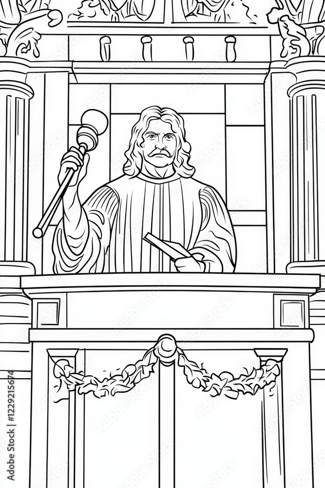 Fototapeta premium Historical Architectural Detail - Judge Figure . Children coloring page