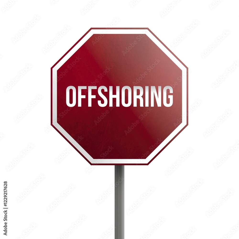 Offshoring, red sign isolated on white background Offshoring, red sign isolated on white background
