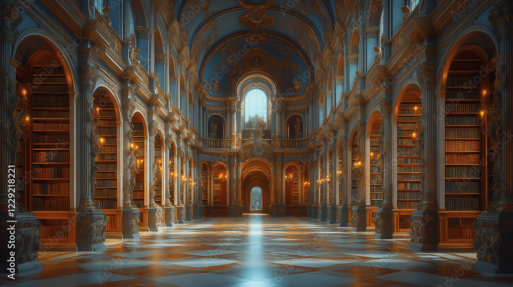 Fototapeta premium Grand Classical Library with Arched Hallways