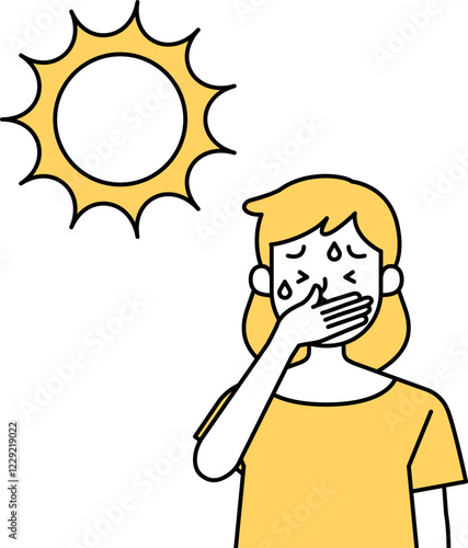 炎天下で体調不良になる女性のベクターイラスト 熱中症予防 太陽 日光 シンプル かわいい 夏バテ