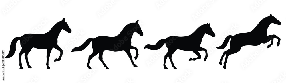 Horse silhouette on a white background. Horse silhouette in side view for decorative design. Vector illustration. Horse silhouette on a white background. Horse silhouette in side view for decorative design. Vector illustration.