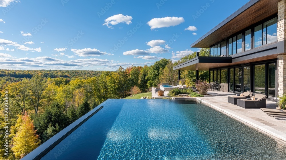 Fototapeta premium contemporary home with an infinity pool overlooking a breathtaking view of a forested valley