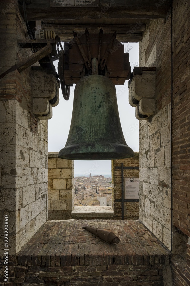 Obraz premium Detail of the bell from the Torre del Mangia, Siena, Tuscany, Italy, Europe