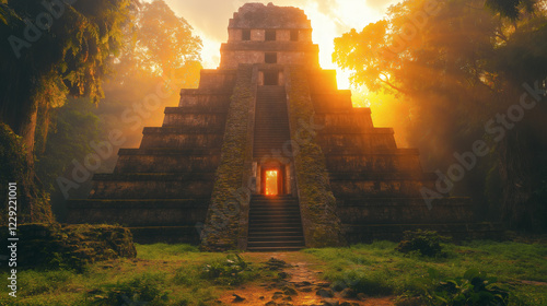 Ancient Pyramid Illuminated by Early Sunlight photo