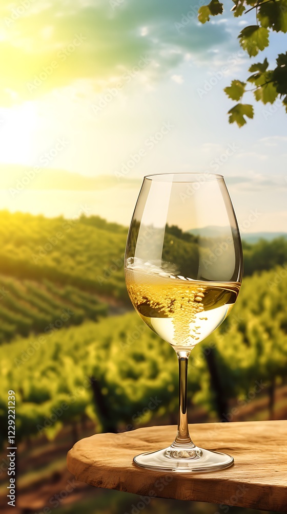 Glass of white wine on vineyard in Tuscany, Italy Glass of white wine on vineyard in Tuscany, Italy