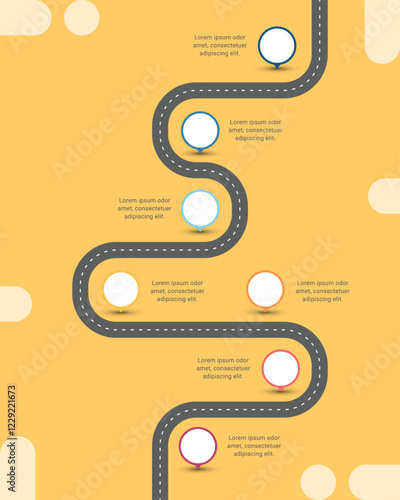 Roadmap infographic design template on yellow background. 7 steps infographic.Print