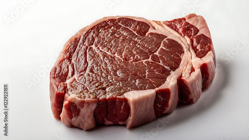 Raw beef steak on a wooden board with fresh ingredients and parsley photo