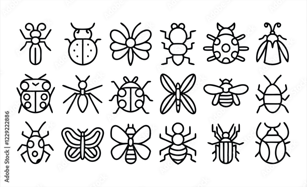 set of outline icons related to insects linear set of outline icons related to insects linear