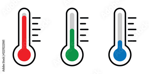 thermometer icon set. temperature level indicator symbol for app, website, design element. vector illustration on transparent background. 