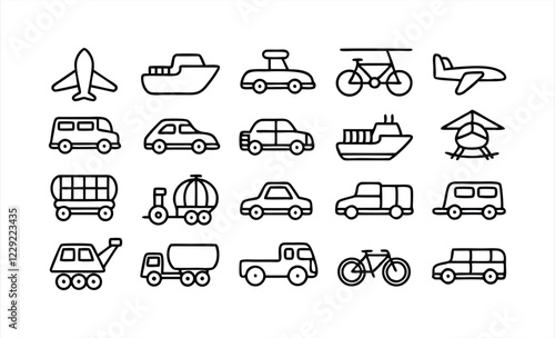 set of outline icons related to vehicles  linea