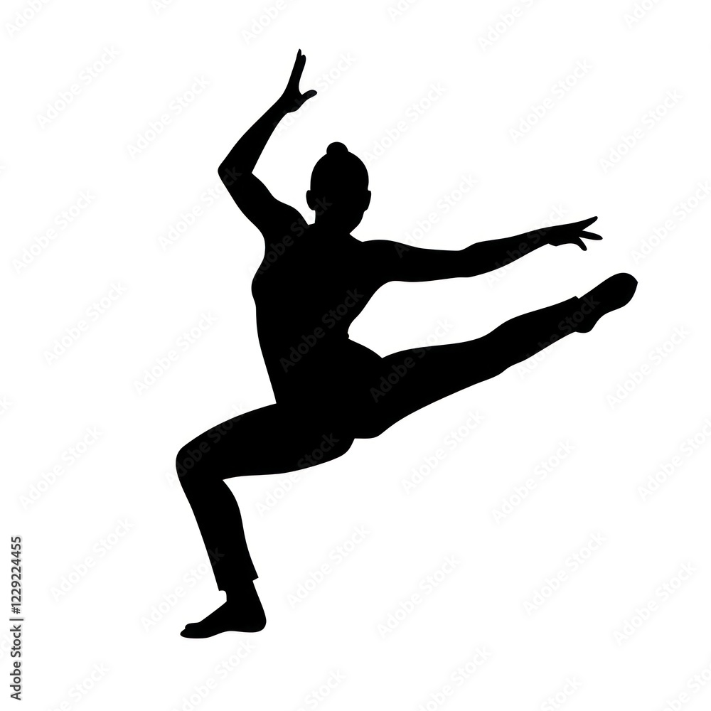 Silhouette of a dancer striking a dynamic pose on white background Silhouette of a dancer striking a dynamic pose on white background