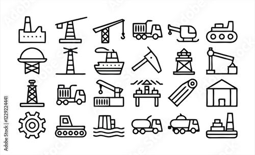 set of icons related to heavy industry  aerospa 