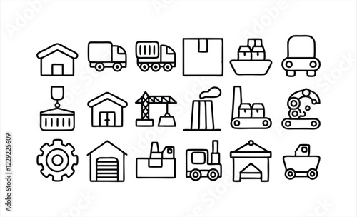 set of  outline icons related to vehicles  linea