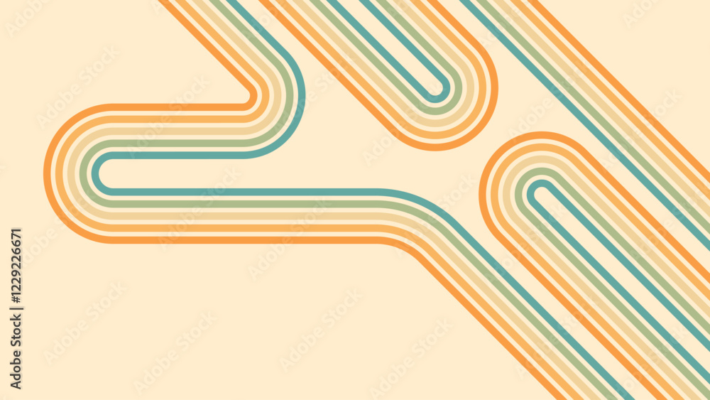 Fototapeta premium Abstract background of rainbow groovy Wavy Line design in 1970s Hippie Retro style. Vector pattern ready to use for cloth, textile, wrap and other.