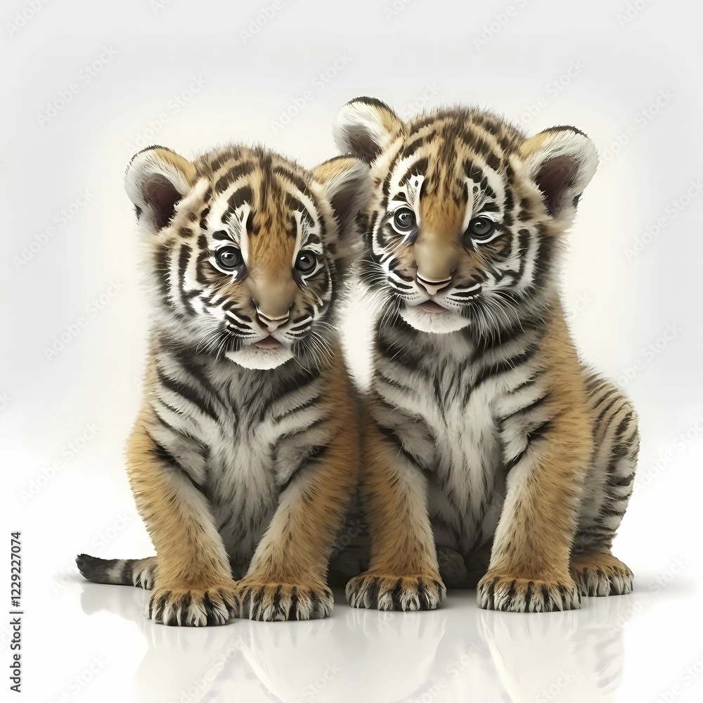 Obraz premium Tiger, tiger baby, in front of white background, AI generated