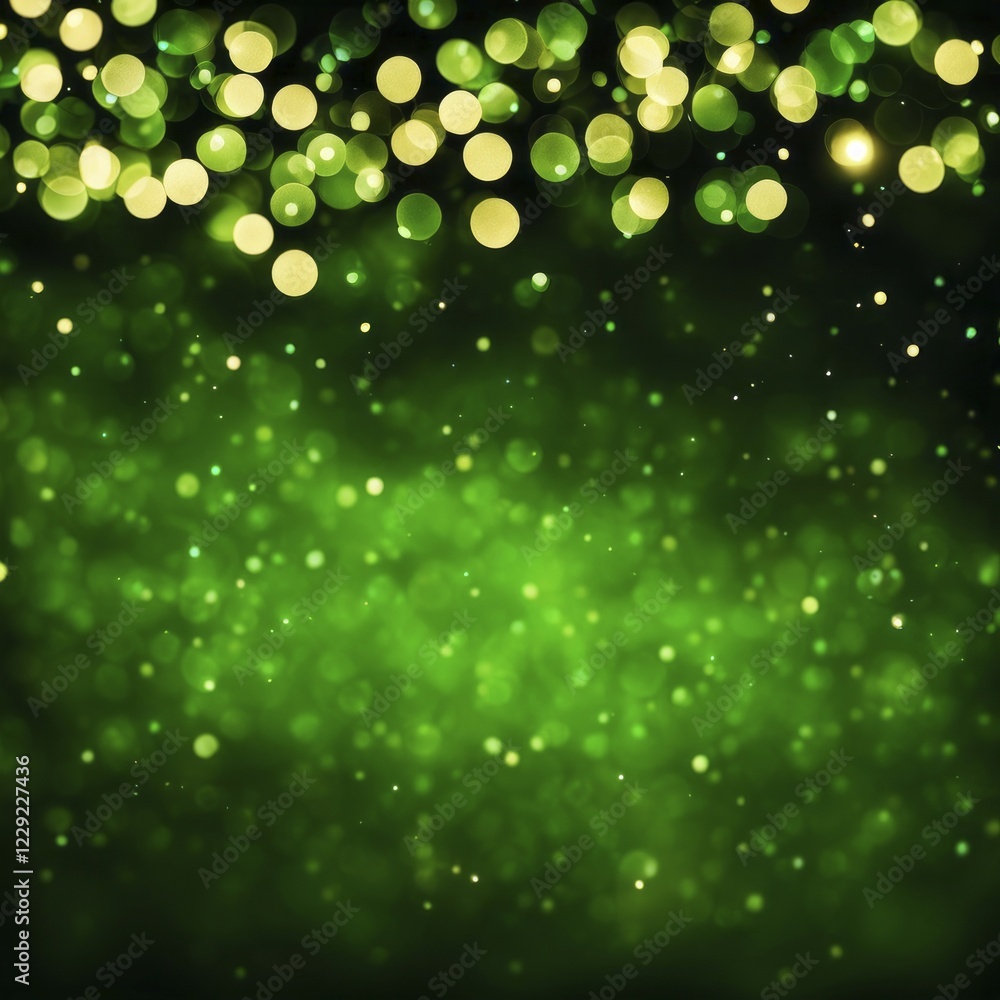 Green and gold bokeh lights creating a blurred and twinkling abstract background, AI generated Green and gold bokeh lights creating a blurred and twinkling abstract background, AI generated