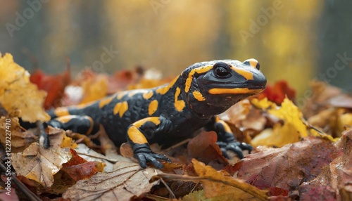 AI generated, A fire salamander (Salamandra salamandra) photo