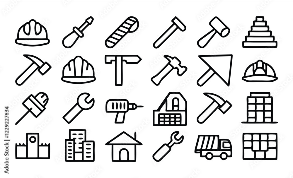 Fototapeta premium set of line icons related to labor construction