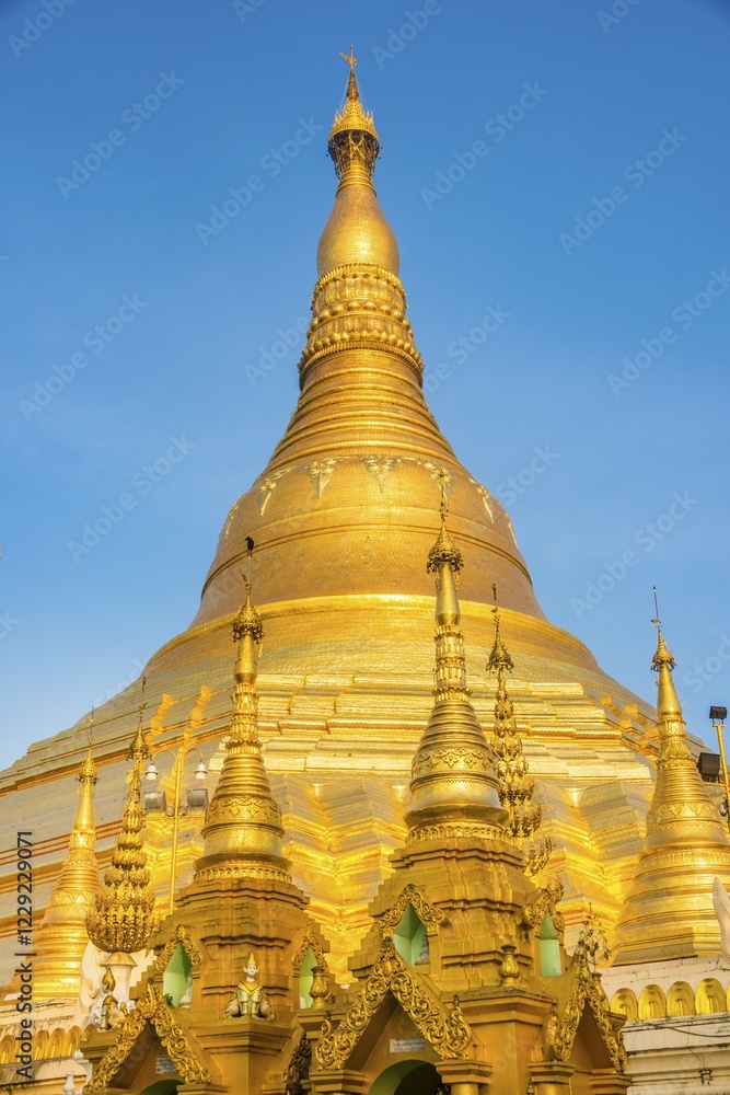 Fototapeta premium Golden Shwedagon Pagoda, main stupa, stupa, Shwedagon Paya, Shwedagon, Rangoon, Myanmar, Asia
